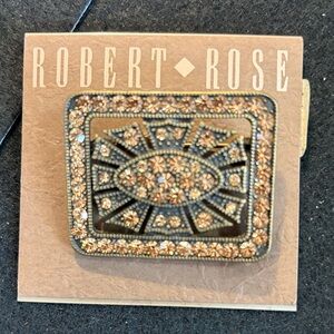 Robert Rose Bronze-Tone Rectangular Crystal Brooch